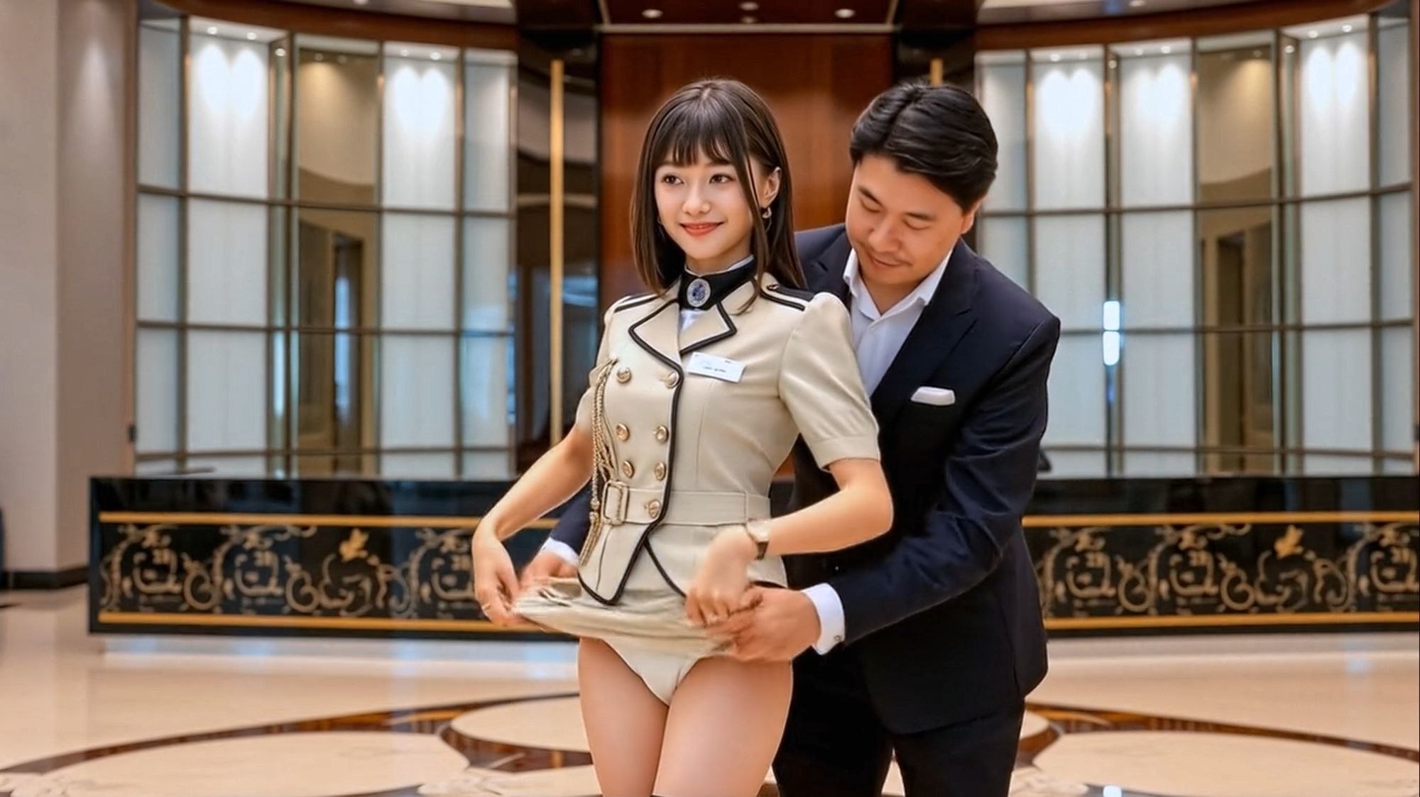 妄想19 高級ホテルのホテルウーマンはおっぱいでお出迎え AI生成動画 - サンプル画像 1