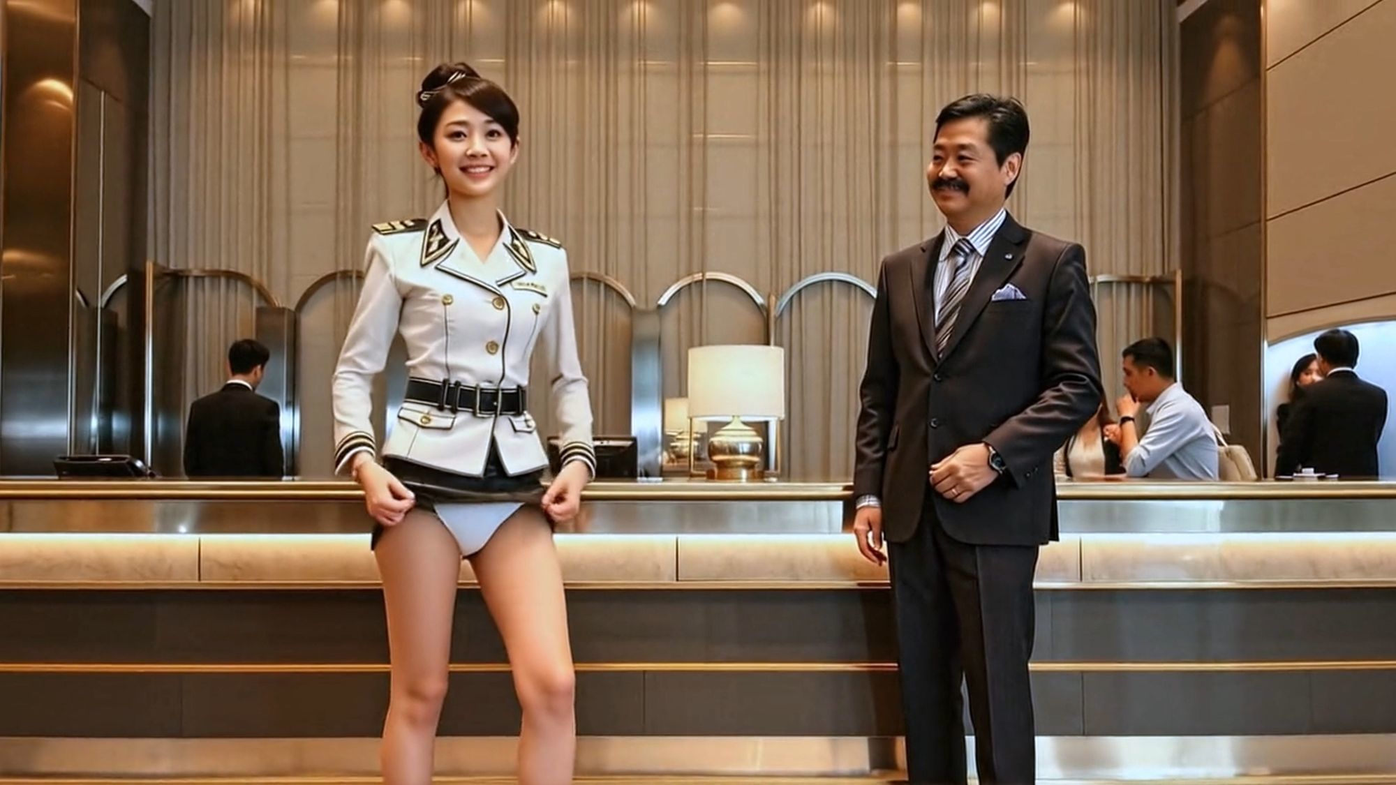 妄想19 高級ホテルのホテルウーマンはおっぱいでお出迎え AI生成動画 - サンプル画像 5