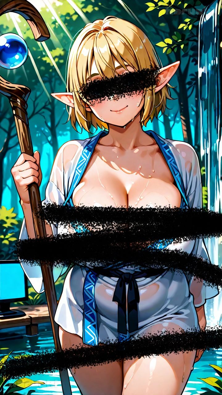 【AIアニメ巨乳美女写真集】Vol.9 ゲームの中で金髪爆乳エルフになってエロエロ性活 - サンプル画像 1