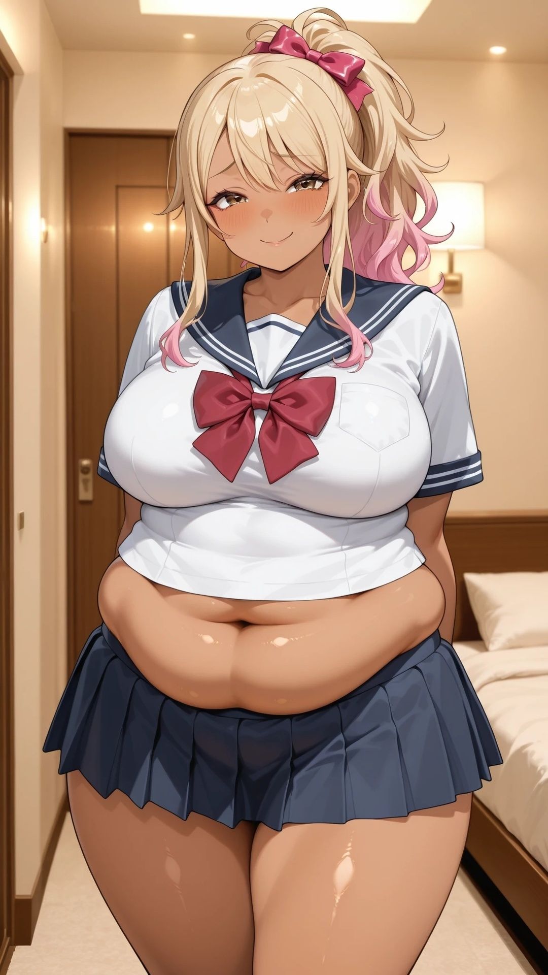 ぽっちゃり黒ギャルと制服ハメ撮り - サンプル画像 1