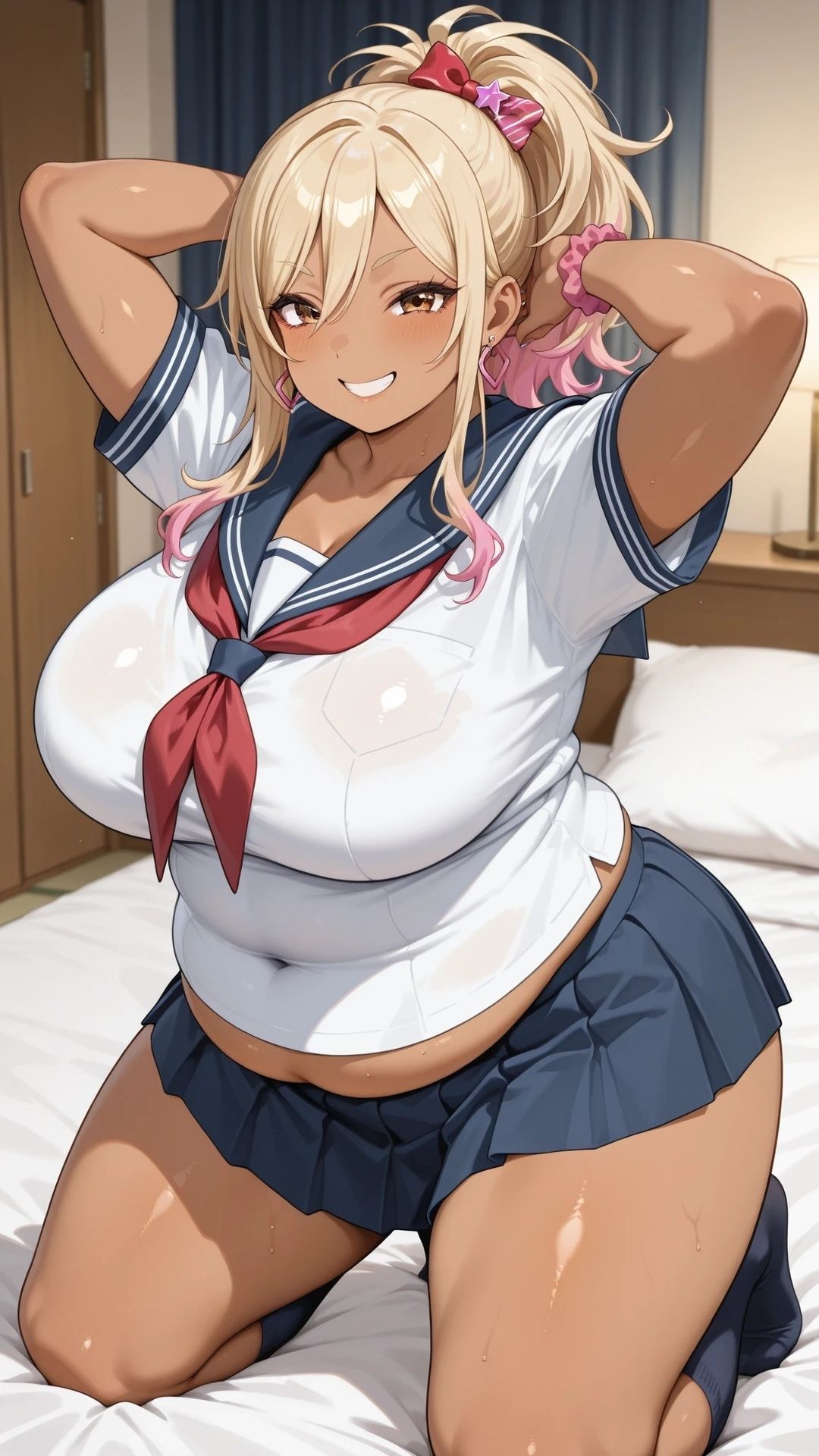 ぽっちゃり黒ギャルと制服ハメ撮り - サンプル画像 4