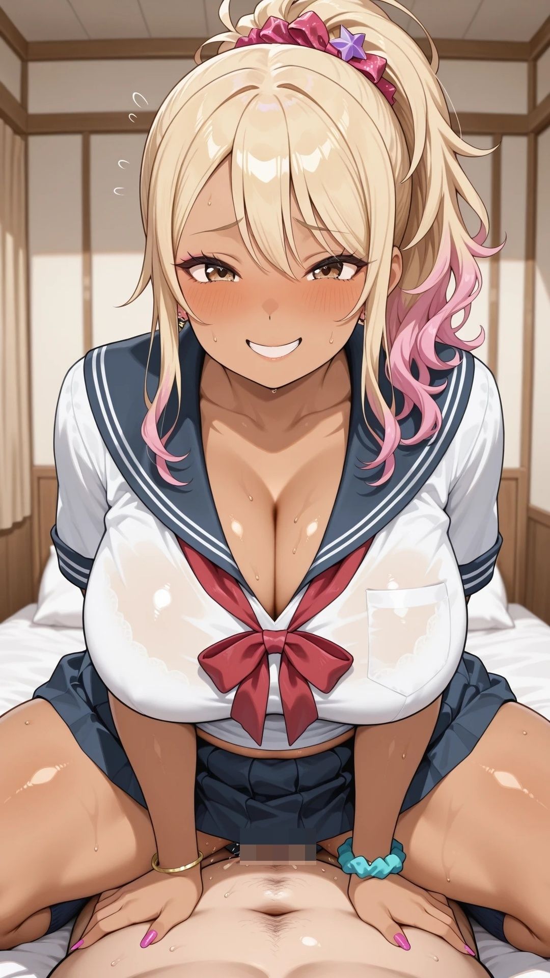 ぽっちゃり黒ギャルと制服ハメ撮り - サンプル画像 10
