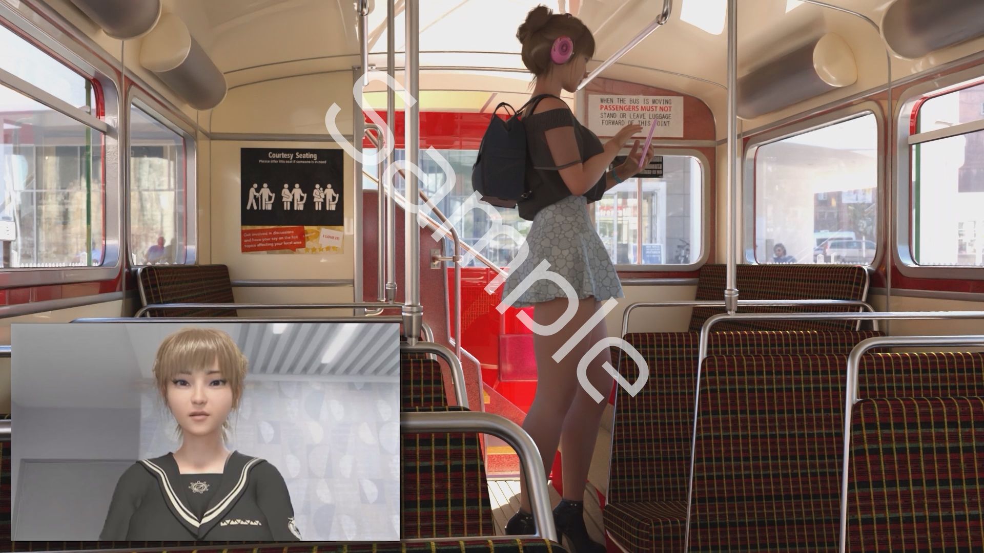 【▲100】一ノ瀬廻里・私服登校日にスカート内を逆さ撮りされた自分のパンチラ盗撮被害動画の確認を強いられる（サテン地シマシマパンティ） - サンプル画像 1