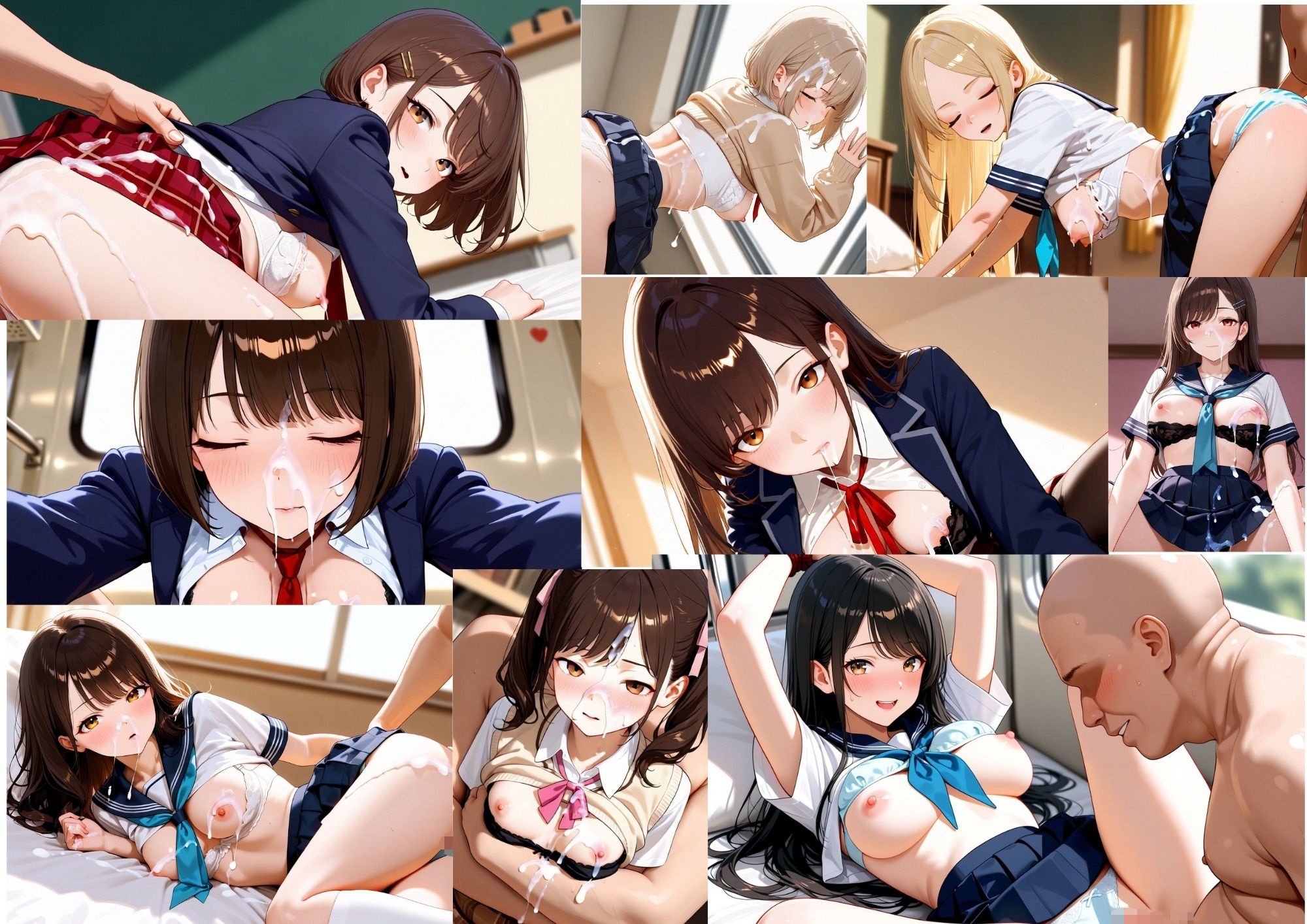 【4K神画質/120FPS】制服JK120人に小太りおじさんがぶっかけ顔射120連発！〜完全着衣・脱がしなしで顔と制服にぜんぶぶちまける〜【60分】 - サンプル画像 8