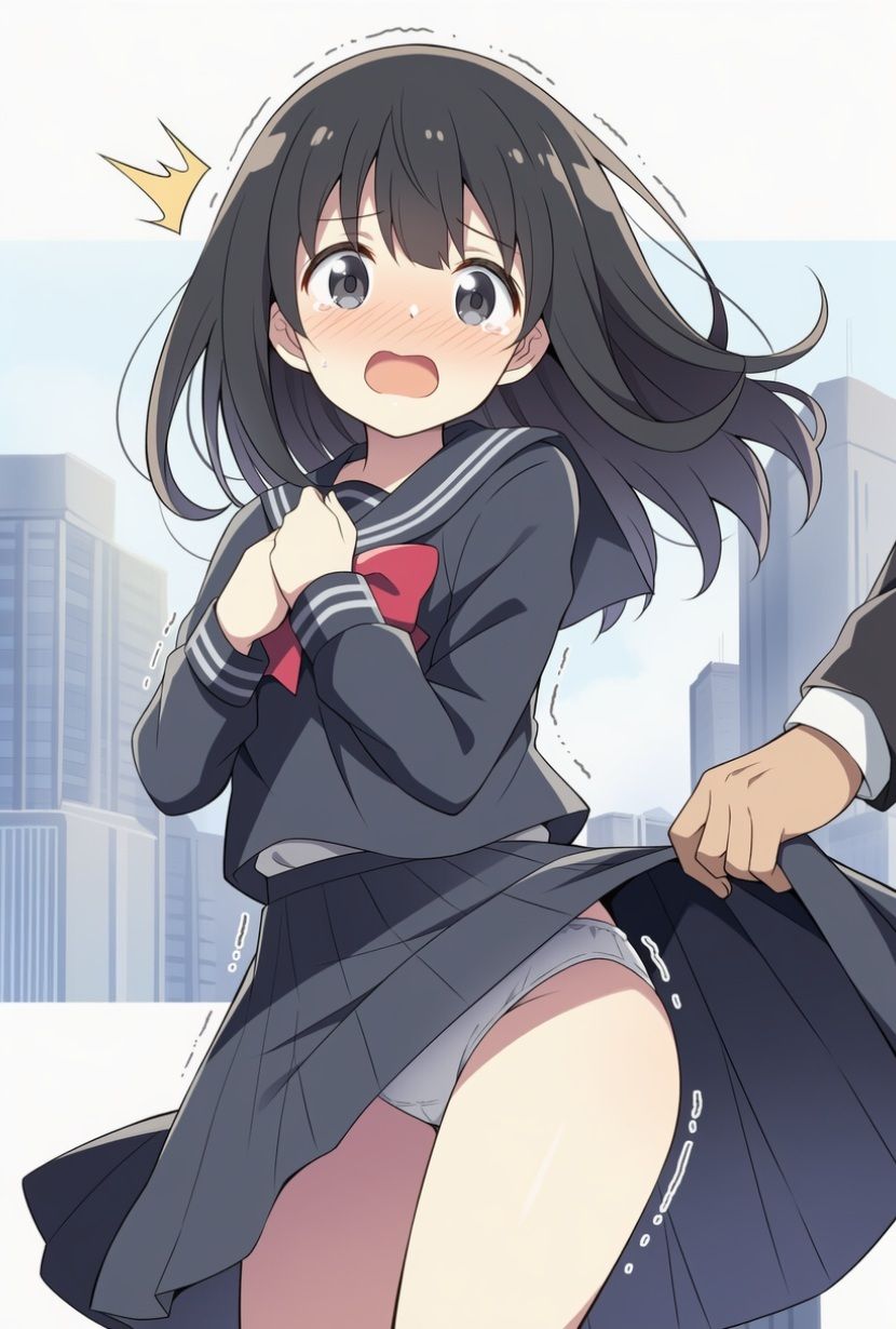 【AIイラスト集】めくる衝動:黒セーラーいたずら102選 - サンプル画像 3