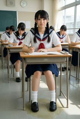 セーラー服の女の子が授業中におもらし - サンプル画像 1