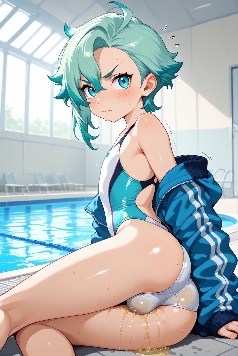 男の娘と水着を濡らす水 - サンプル画像 1