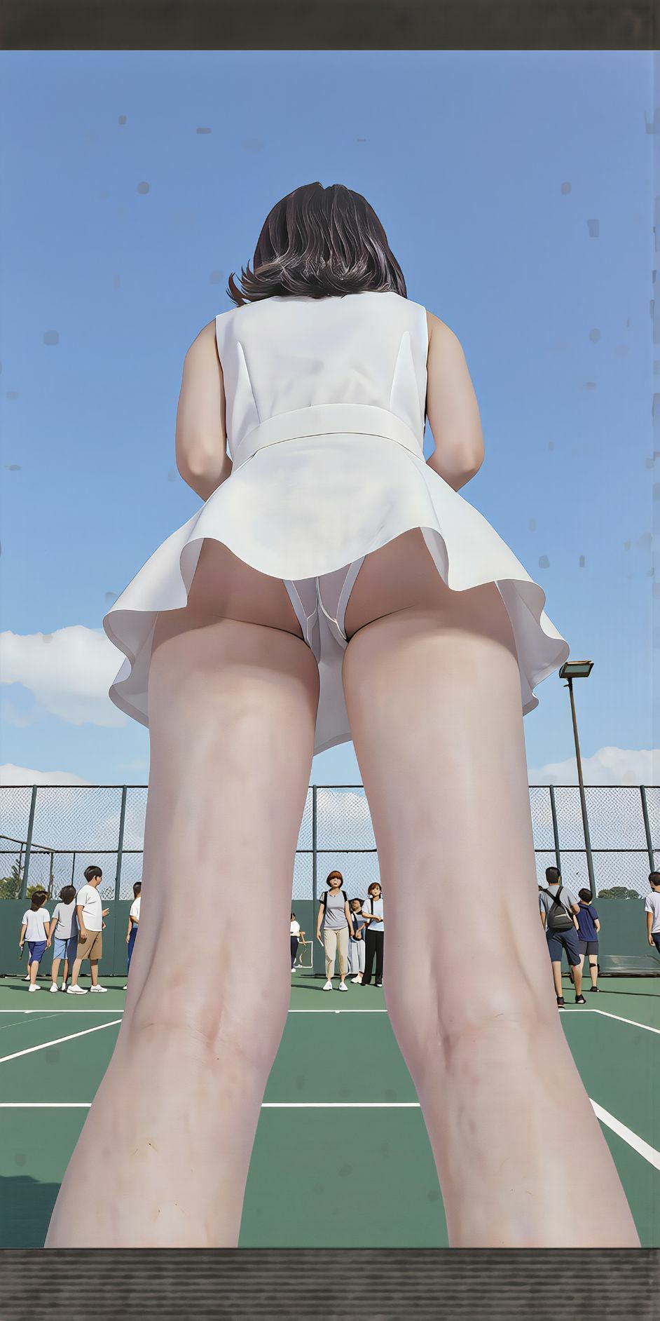 【AI生成作品part2】  テニスウェアの新妻のパンチラとブラ、転校生のパンチラを撮影 - サンプル画像 1