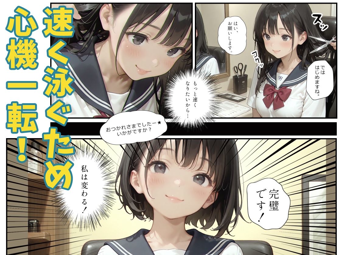あの子は水泳部 〜あの子は叡智イラスト集 部活編 4〜【120枚/黒のり修正】心機一転ショートヘアー。肌に吸い付く紺色スク水が、プールの中で淫らに濡れる。 - サンプル画像 2