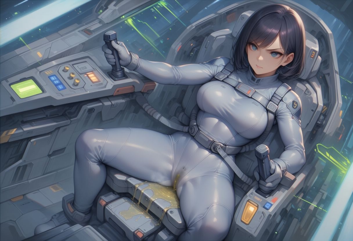 真剣な表情で失禁する女エースパイロット - サンプル画像 1