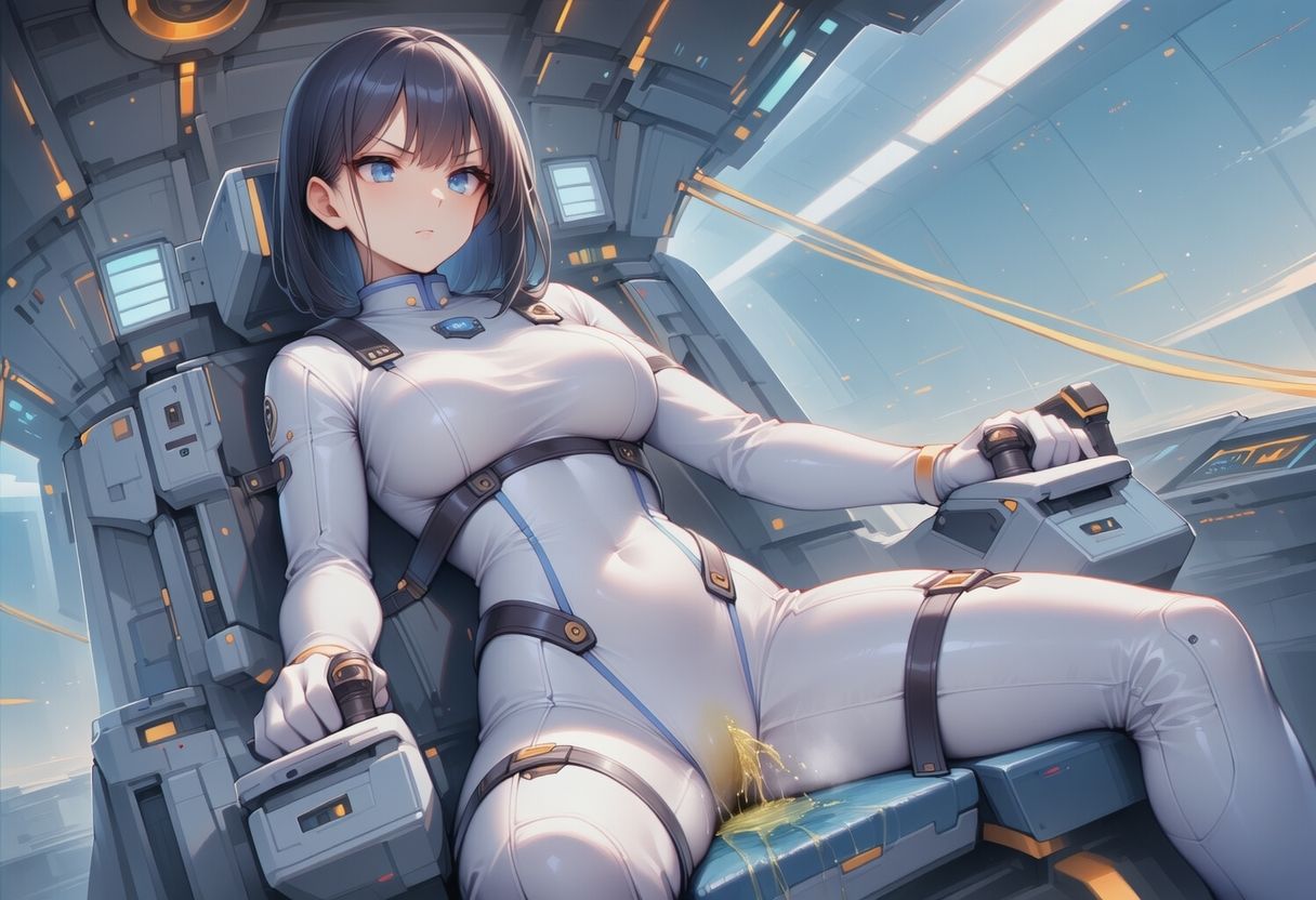 真剣な表情で失禁する女エースパイロット - サンプル画像 3