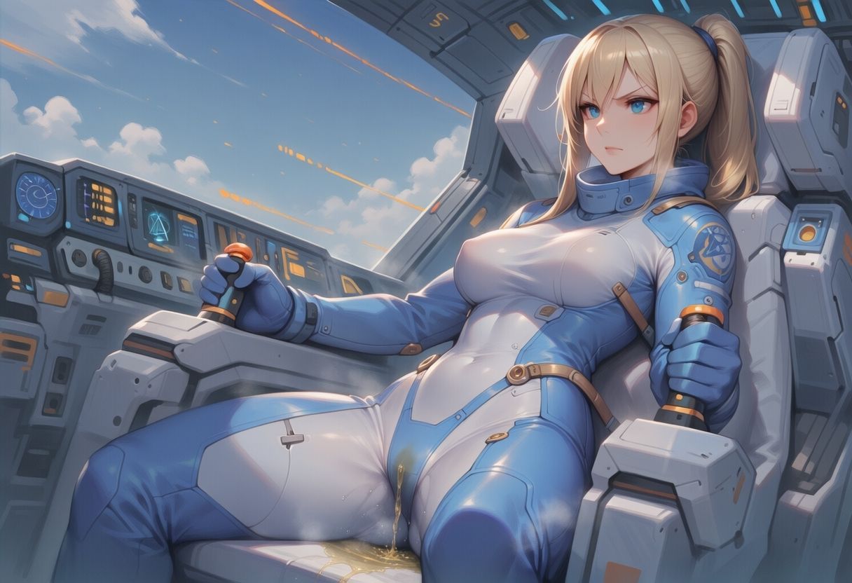真剣な表情で失禁する女エースパイロット - サンプル画像 5