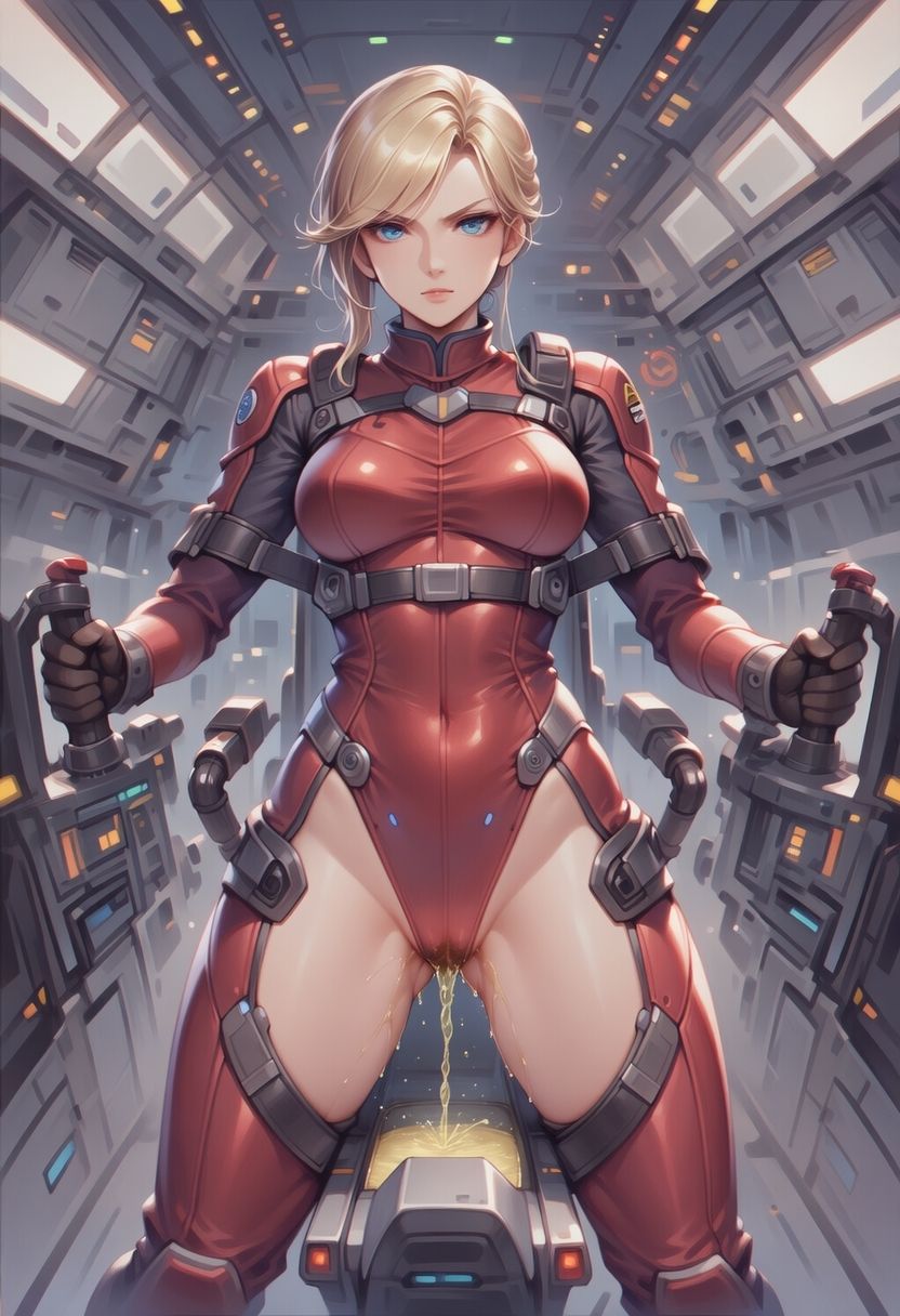 真剣な表情で失禁する女エースパイロット - サンプル画像 6