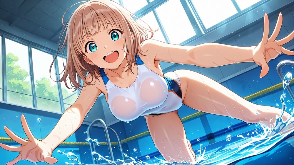 【4K】真っ白スク水の爆乳姉妹が水泳コーチに蕩かされて孕ませ交尾 - サンプル画像 4