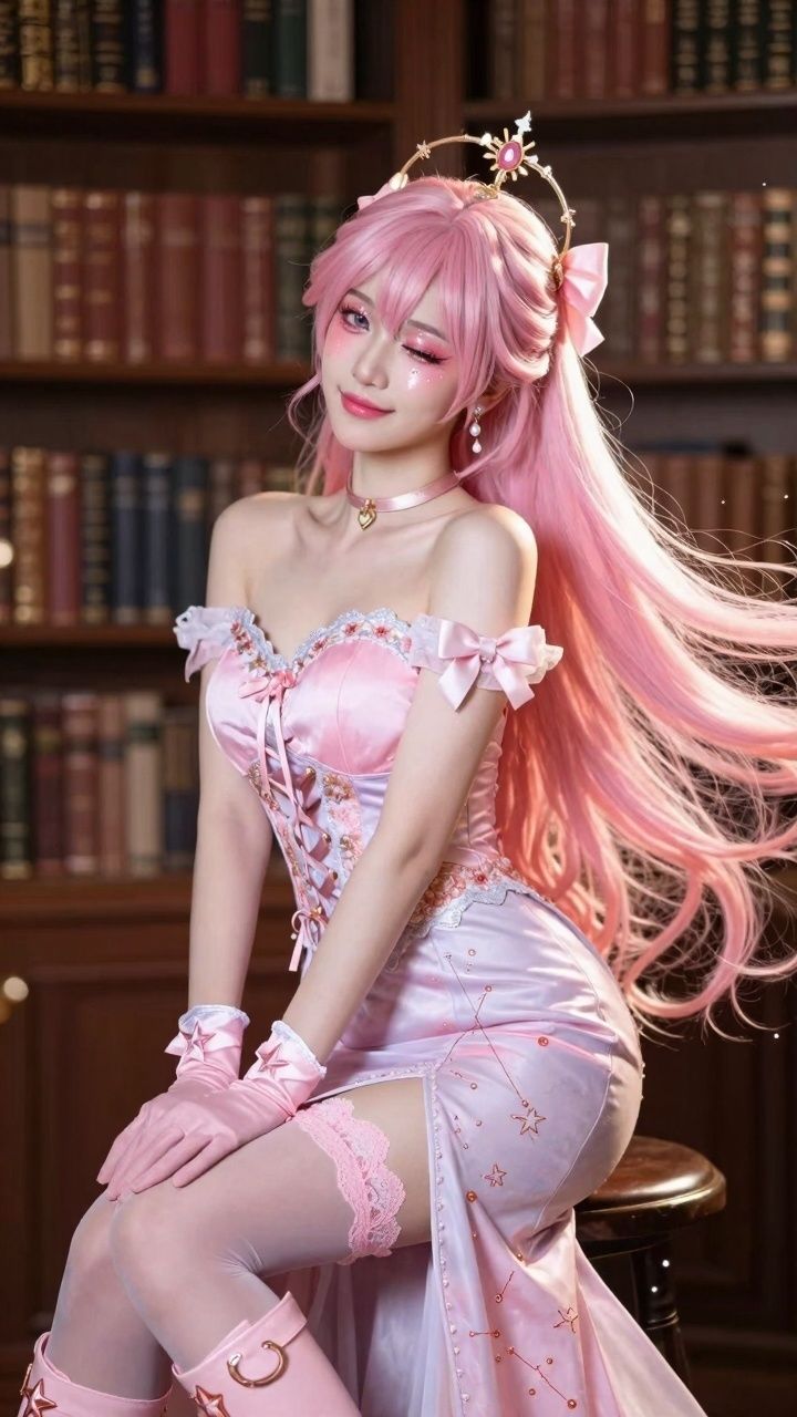【AIコスプレ美女アイドルシリーズ ＃001:グラビア＆動画】〜ピンク星から舞い降りた、電子の妖精 星乃音 ぴこ〜 - サンプル画像 1