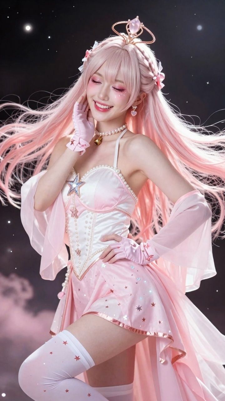 【AIコスプレ美女アイドルシリーズ ＃001:グラビア＆動画】〜ピンク星から舞い降りた、電子の妖精 星乃音 ぴこ〜 - サンプル画像 4