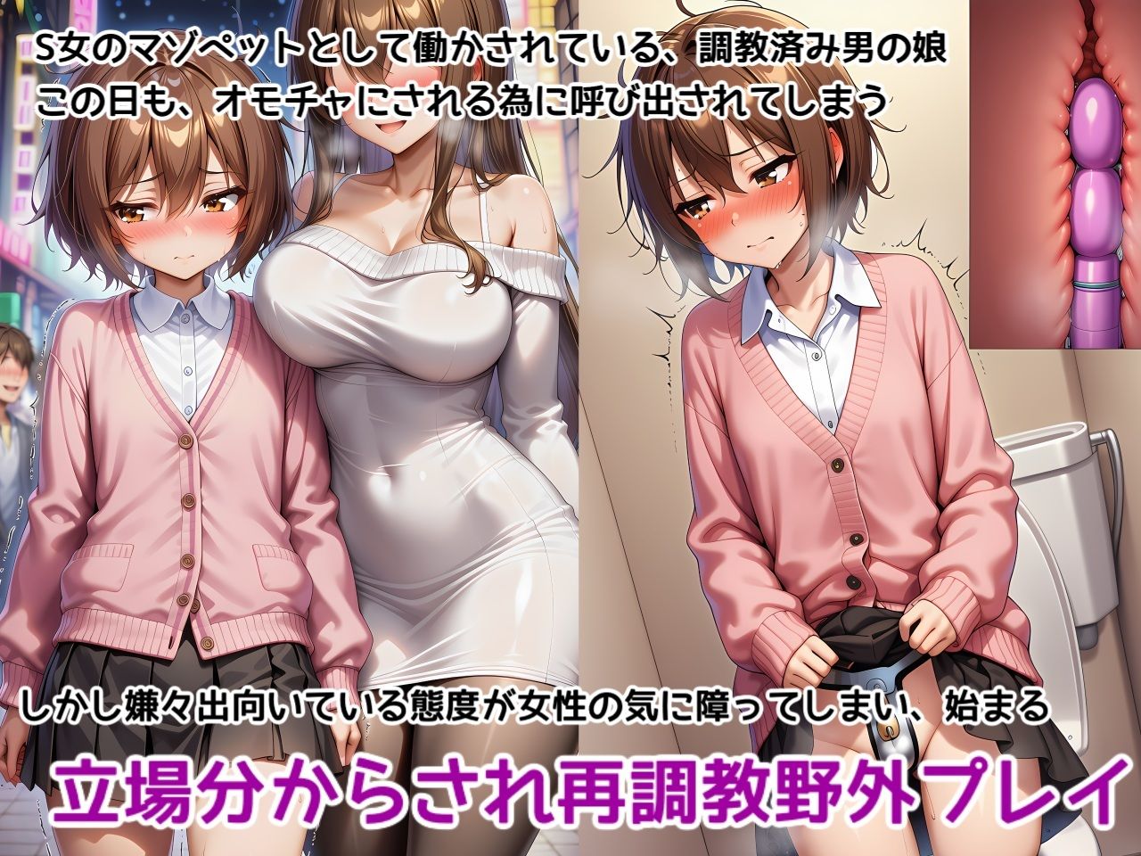 男の娘メス堕ち調教・恥辱野外調教〜お姉さんに野外でメスイキ調教され尊厳破壊恥辱でマゾメスペット堕ちを分からせられちゃう男の娘の話 - サンプル画像 1