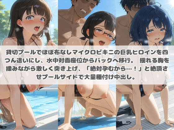 クソかわいい水着巨乳ヒロインを夏休みに孕ませ中出しした記録 負〇ヒロインが多すぎる！ - サンプル画像 1