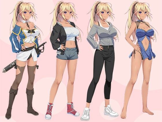 【立ち絵素材】金髪ポニテ褐色肌の少女剣士 フルセットPSDパック - サンプル画像 2