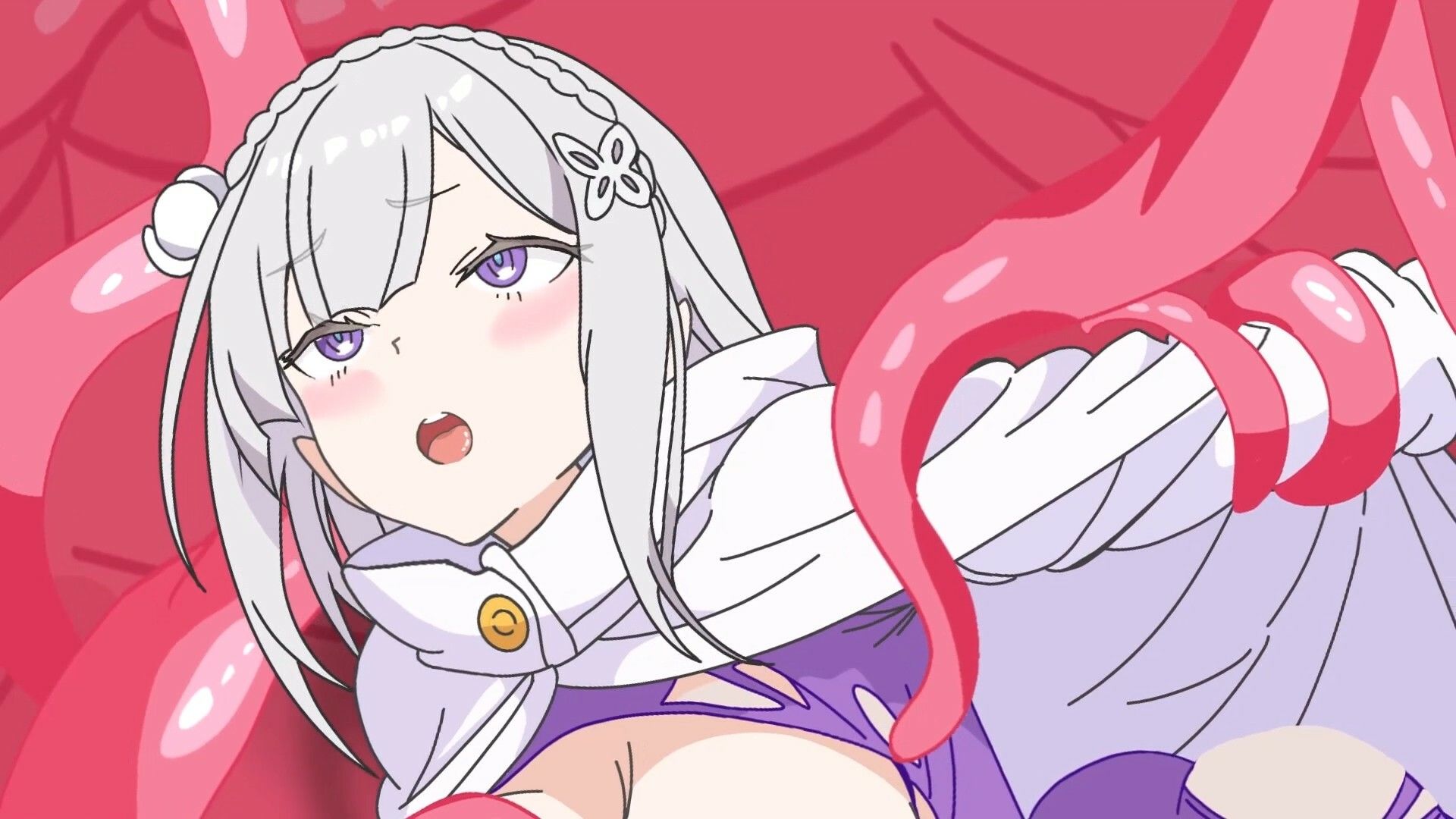 【Live2Dアニメ】砂丘を渡る途中で大穴に落ちたエミリアが触手の魔獣に襲われる… - サンプル画像 5