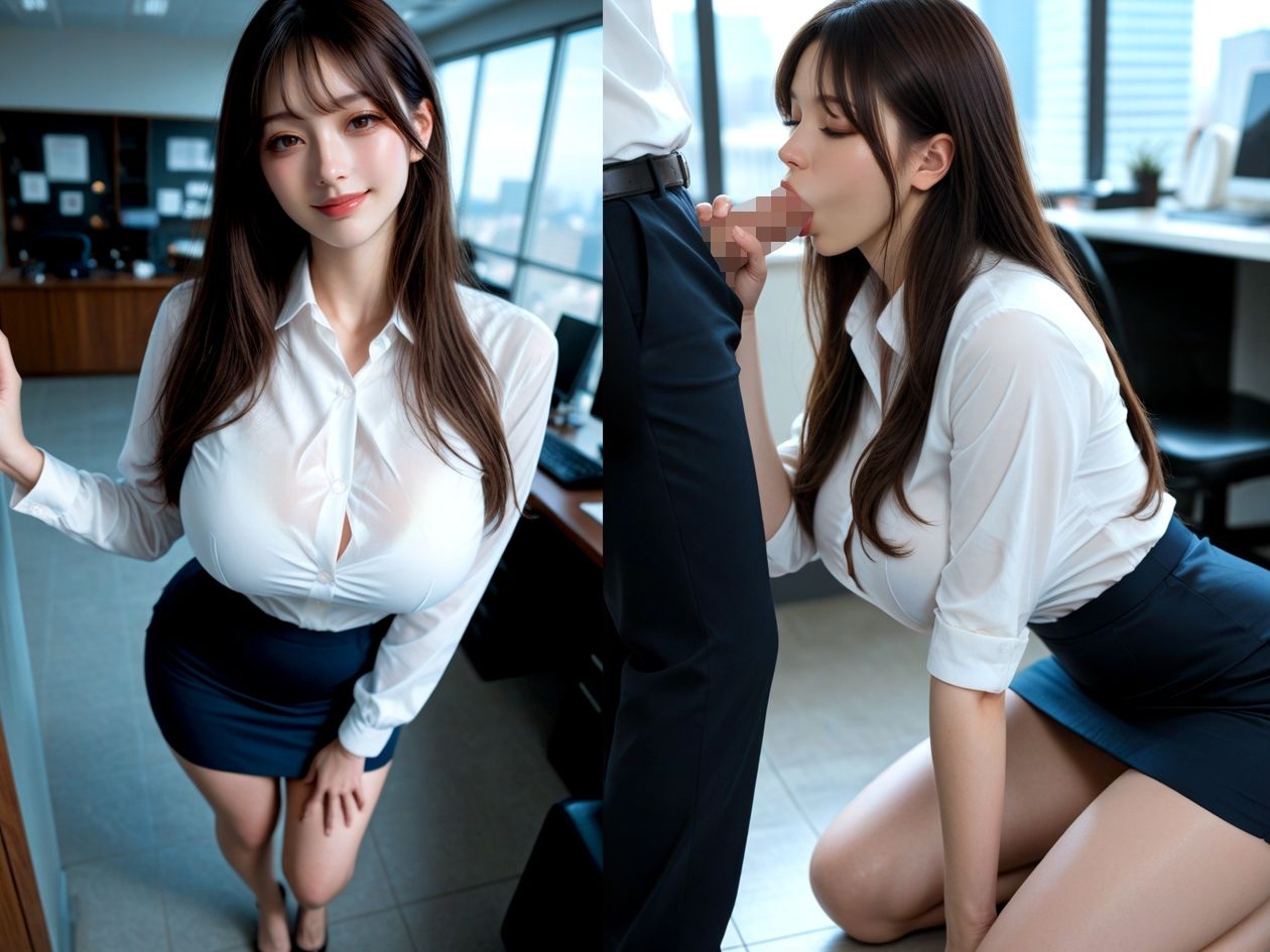 【AIのAV動画】巨乳OL オフィスでOL2人と着衣性交 - サンプル画像 5