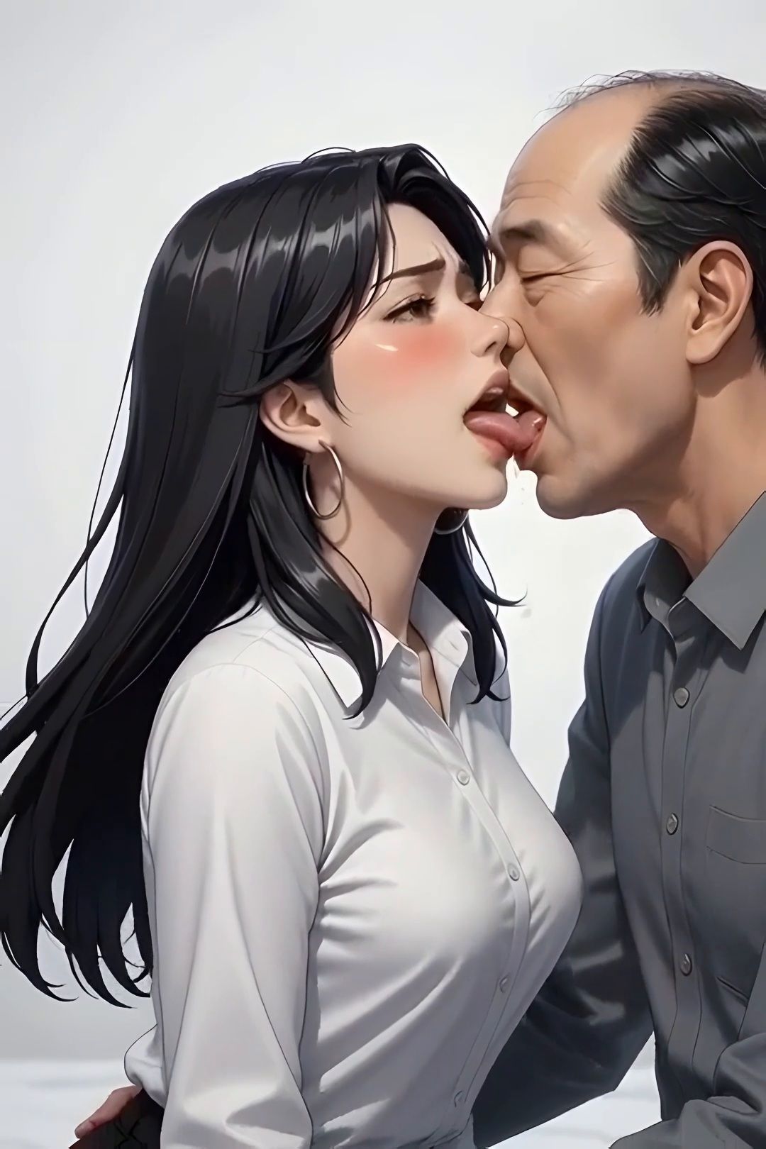 美女とおじさんのディープキス キス好き大集合♪顔アップ編 - サンプル画像 2