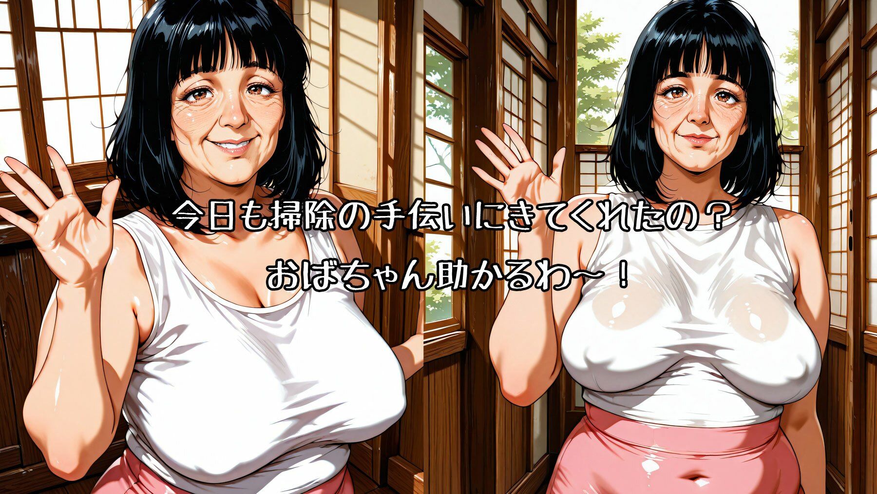 近所のおばちゃんの家に掃除の手伝いに行くとパンツが見れるから好きだった - サンプル画像 1