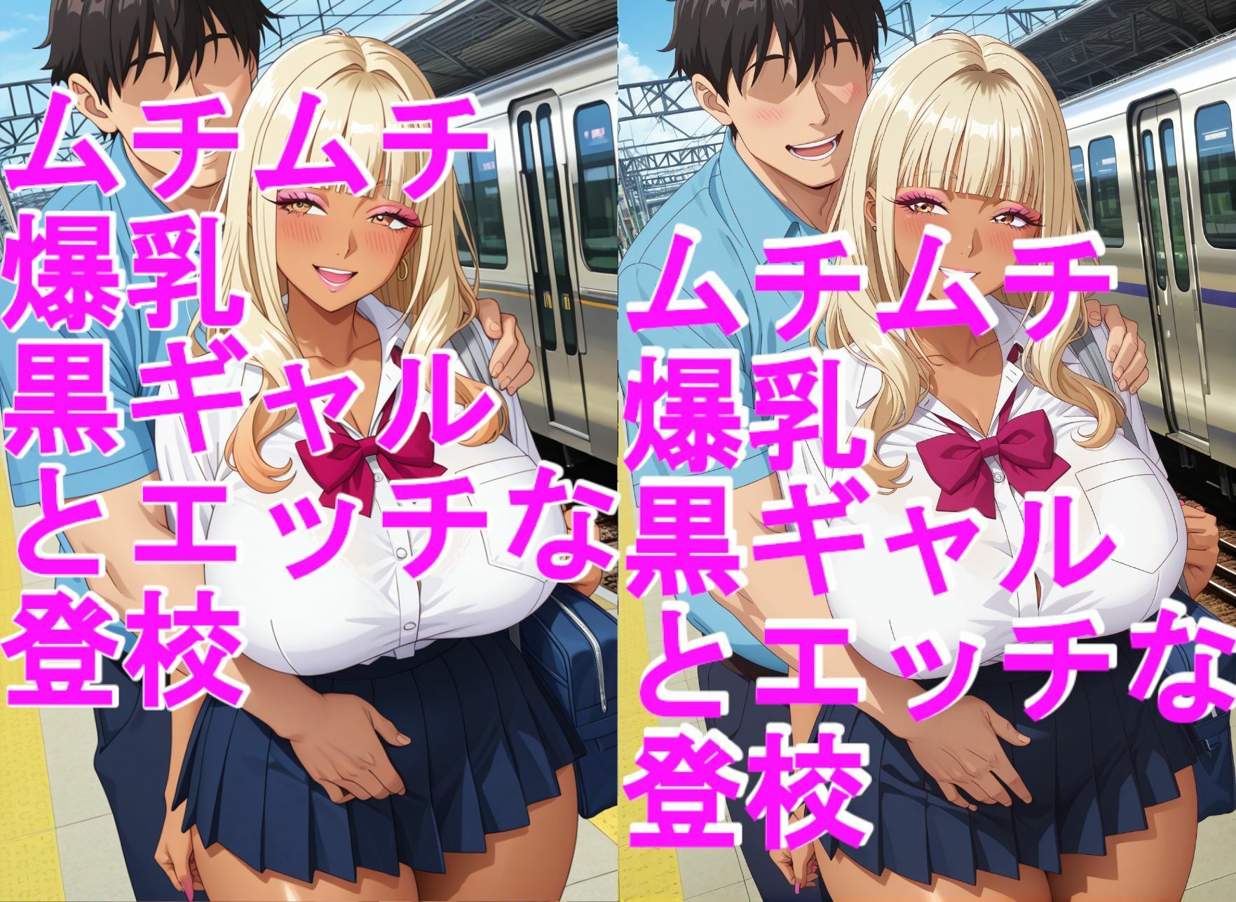 ムチムチ爆乳、黒ギャルJKとイチャイチャエッチな登校＋2部付きパンツ、パンチラ - サンプル画像 2