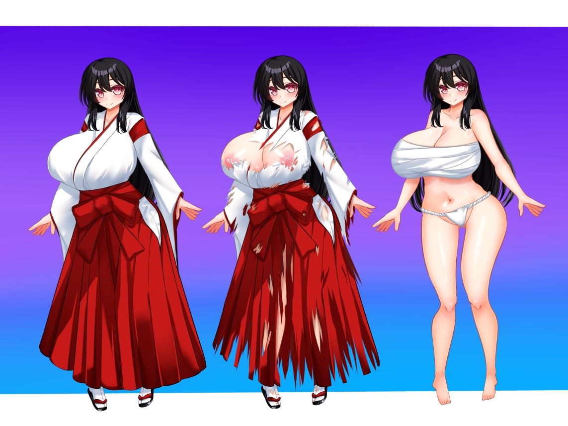 立ち絵素材 黒髪の女の子（巫女・サラシ差分） - サンプル画像 2
