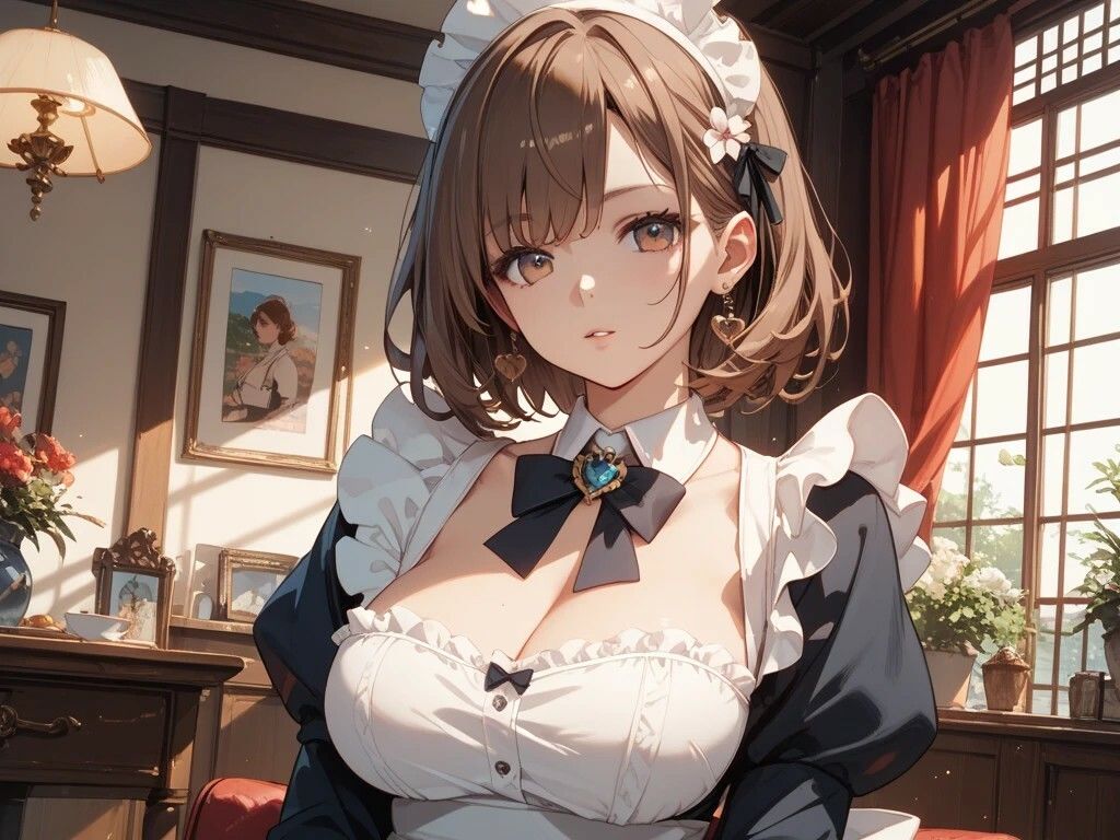 茶髪メイドと青髪セーラー服の女の子と茶髪水着の女の子 - サンプル画像 1