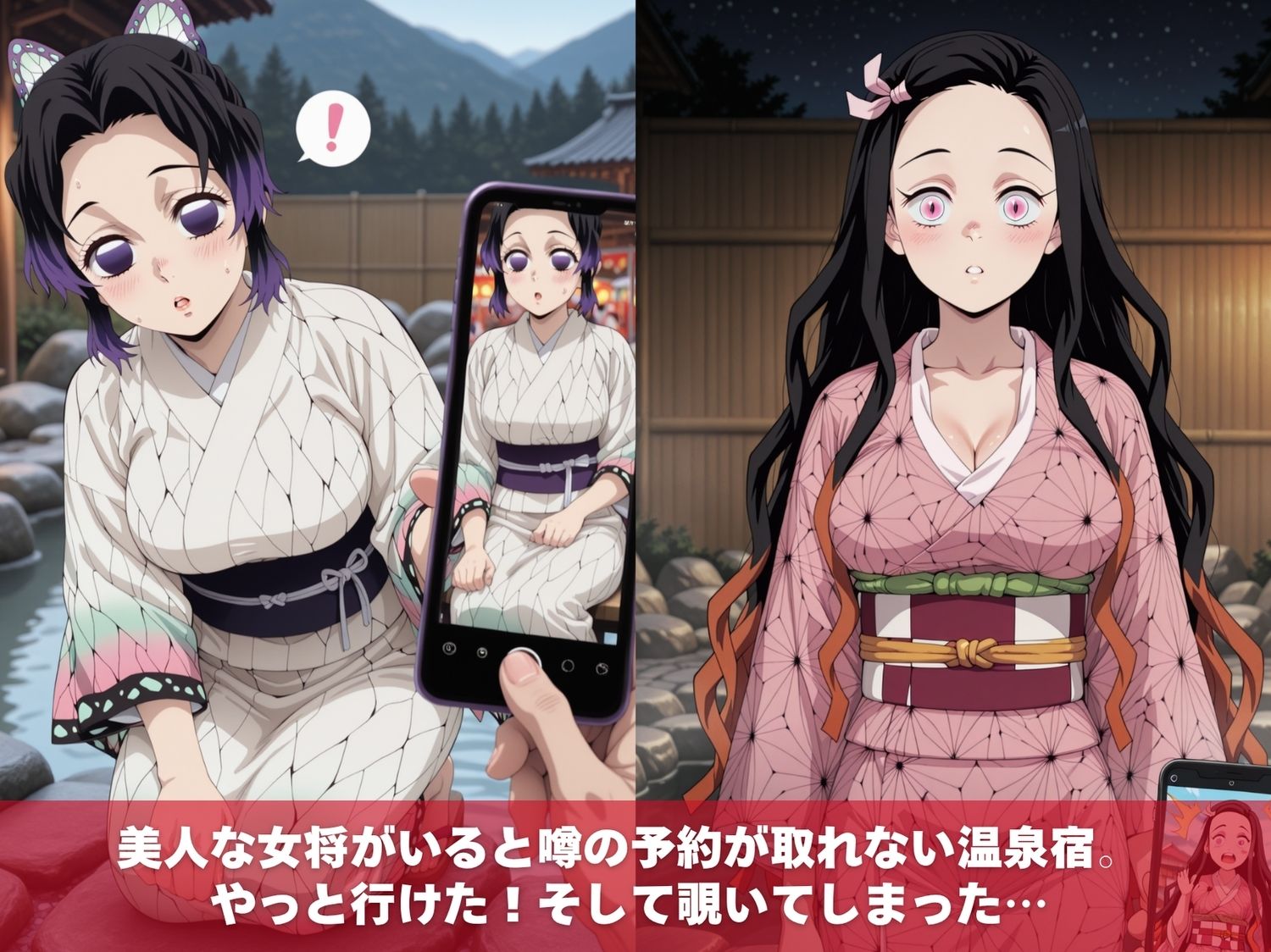 温泉宿の秘密（ハート）覗き見したら…〜鬼●の刃1〜 - サンプル画像 1