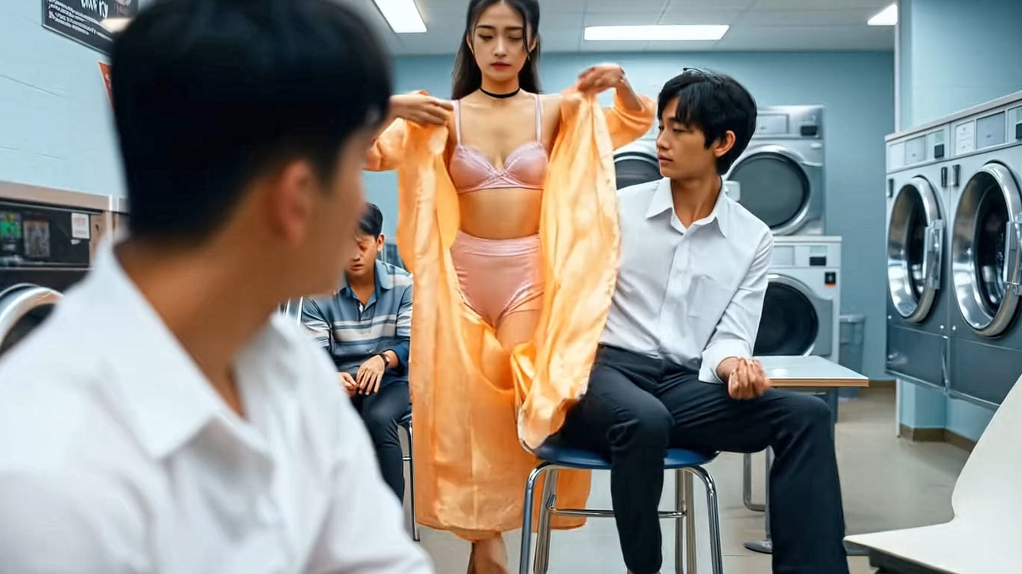 妄想23 コインランドリーでお嬢様の脚をおっぴろげ AI生成動画 - サンプル画像 3