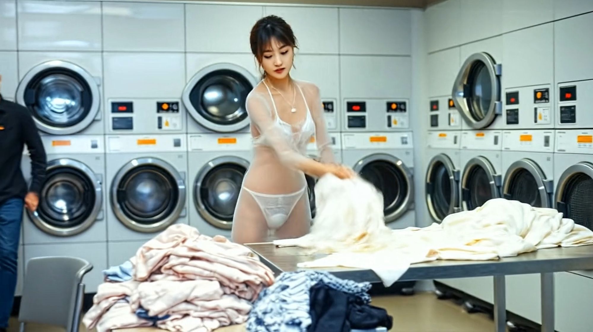 妄想23 コインランドリーでお嬢様の脚をおっぴろげ AI生成動画 - サンプル画像 7