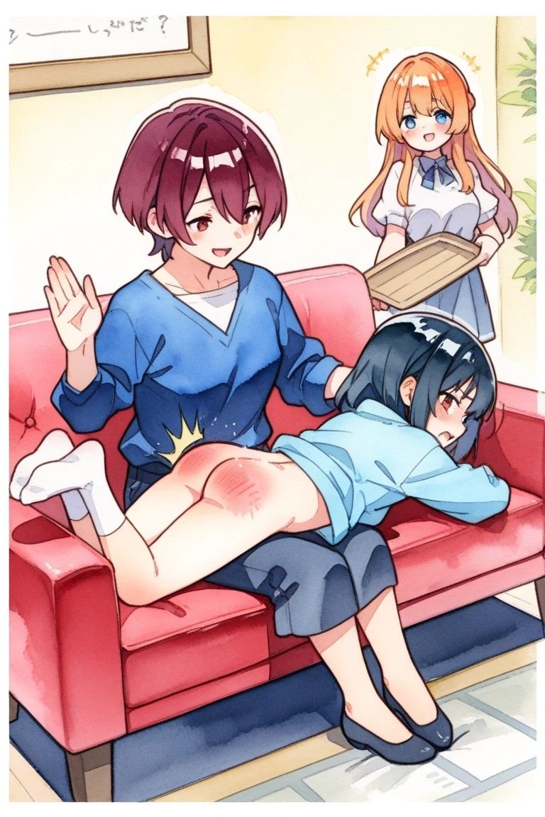 お尻ぺんぺんのお仕置きに耐える女の子達スパンキングイラスト300枚 - サンプル画像 4