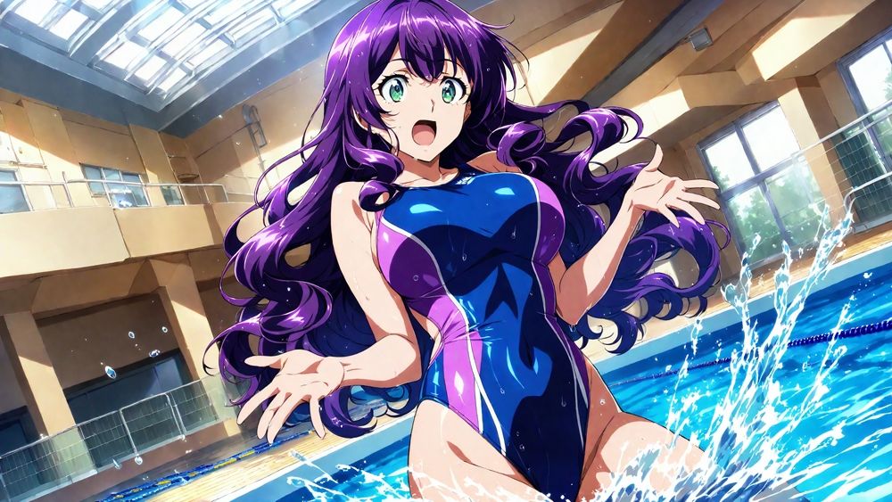 爆乳茶髪紫髪水泳美少女が熱血教師と水着姿孕ませ交尾【4K】 - サンプル画像 5