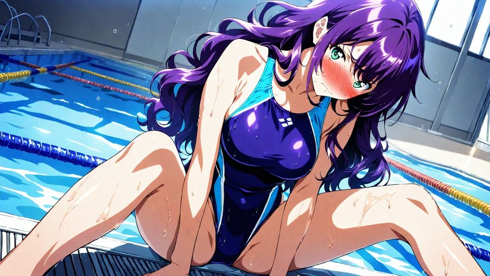 爆乳茶髪紫髪水泳美少女が熱血教師と水着姿孕ませ交尾【4K】 - サンプル画像 7