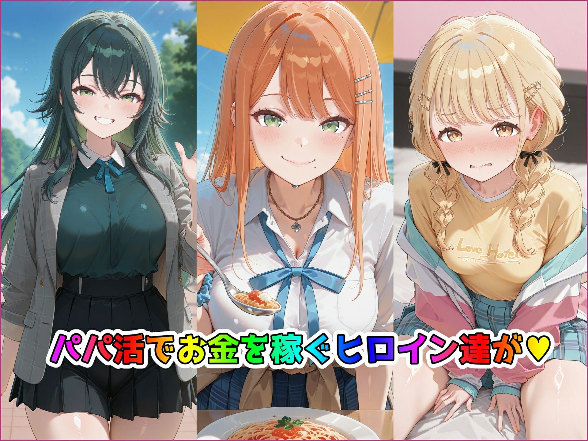 パパ活ヒロインと膣内射精えっちする話  学園ア〇ドルマスターの3人編  月村〇毬＆紫雲〇夏＆藤田こ〇ね - サンプル画像 2