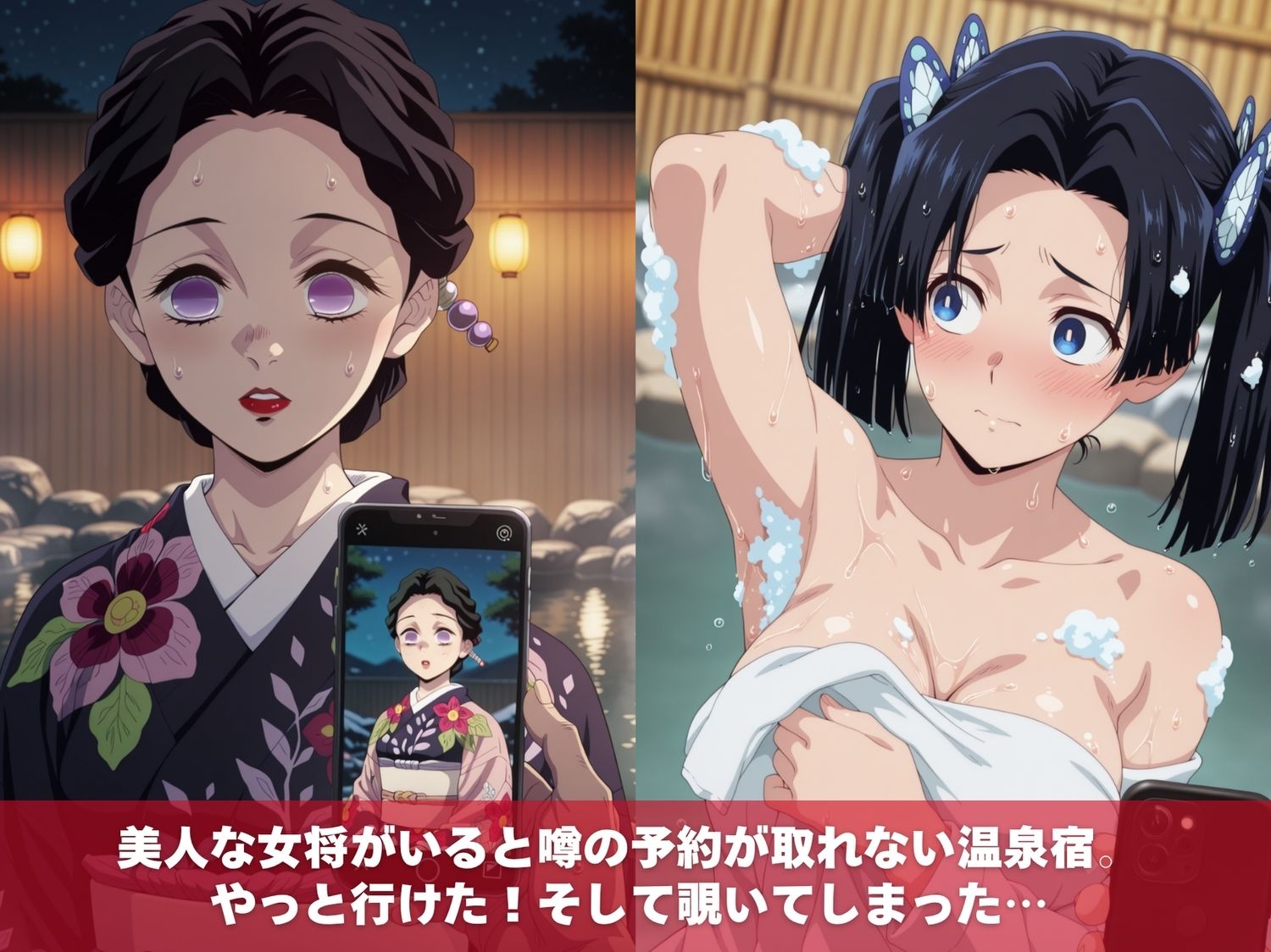温泉宿の秘密（ハート）覗き見したら…〜鬼●の刃2〜 - サンプル画像 1