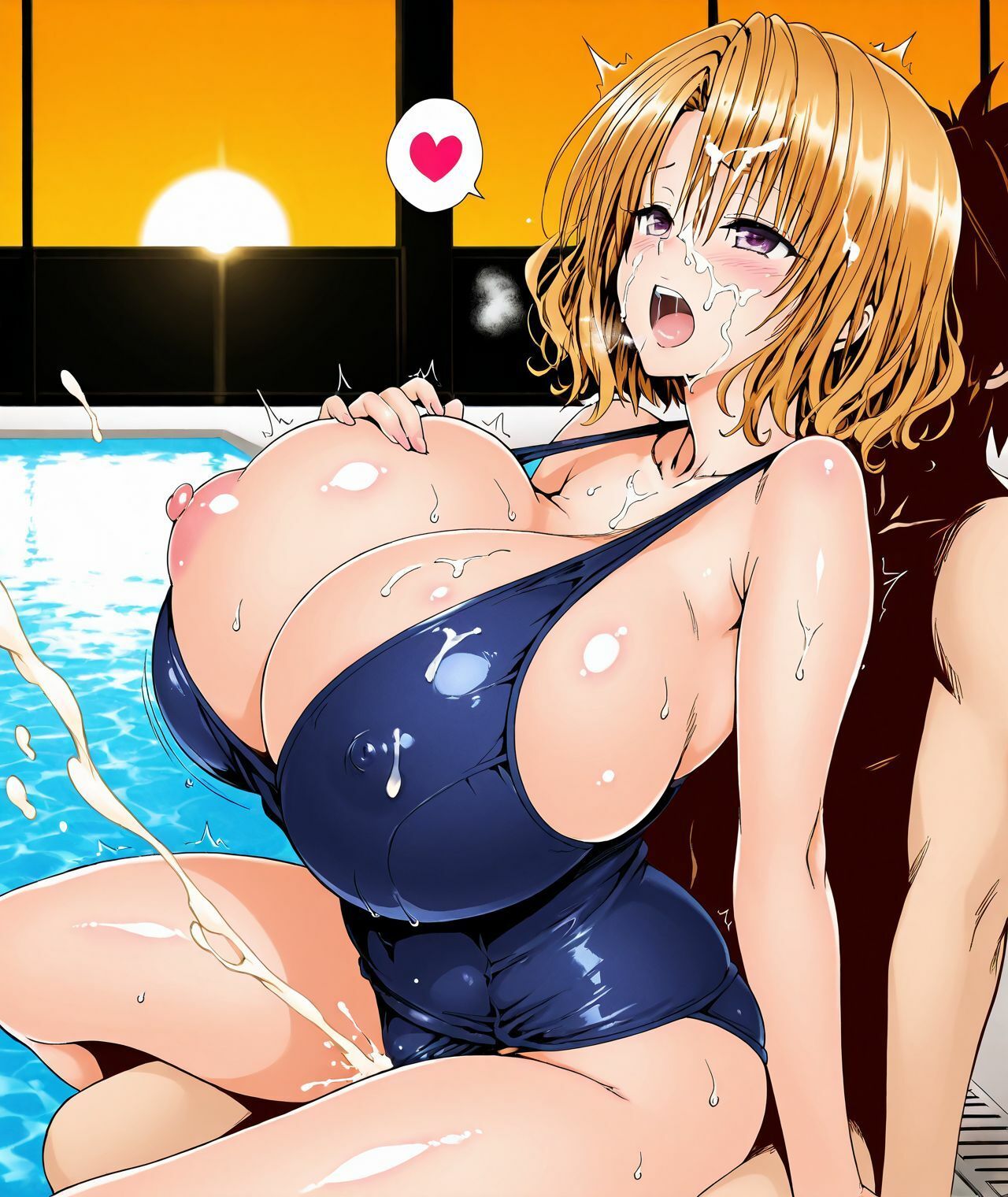 【学生服、裸、スク水】金髪ショートウェーブ爆乳女学生リカちゃんとラブラブエッチ - サンプル画像 4