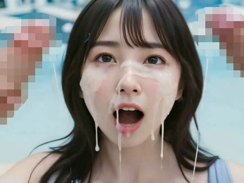アイドルの笑顔に大量顔射プールサイド撮影会 - サンプル画像 3