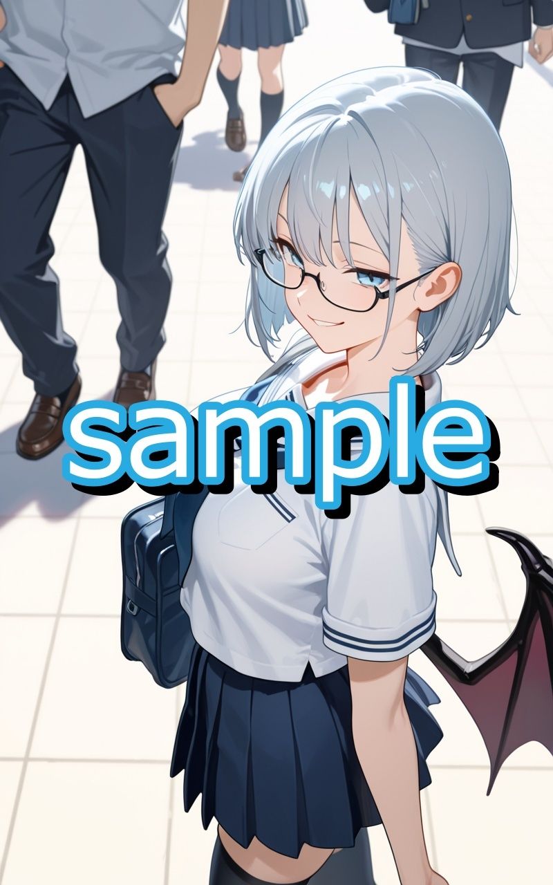 眼鏡っ娘サキュバスが学生時代モテなかった非モテ君のために学生服デートと対価にこってり搾精するイラスト集 - サンプル画像 1