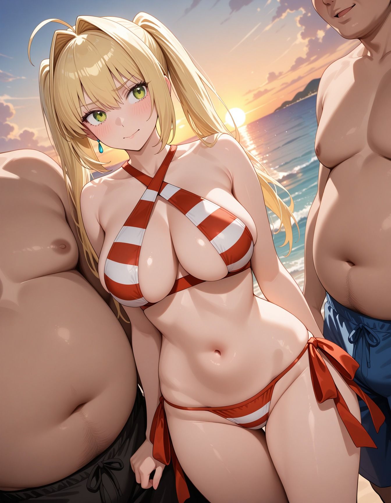浜辺でキモデブ達に輪●された少女 - サンプル画像 2