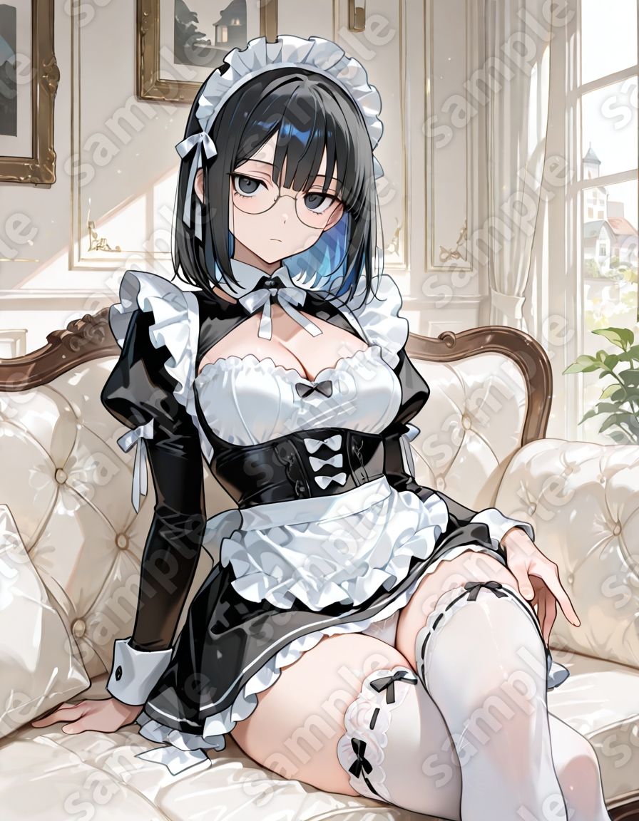 無表情メイド メガネをかける - サンプル画像 1