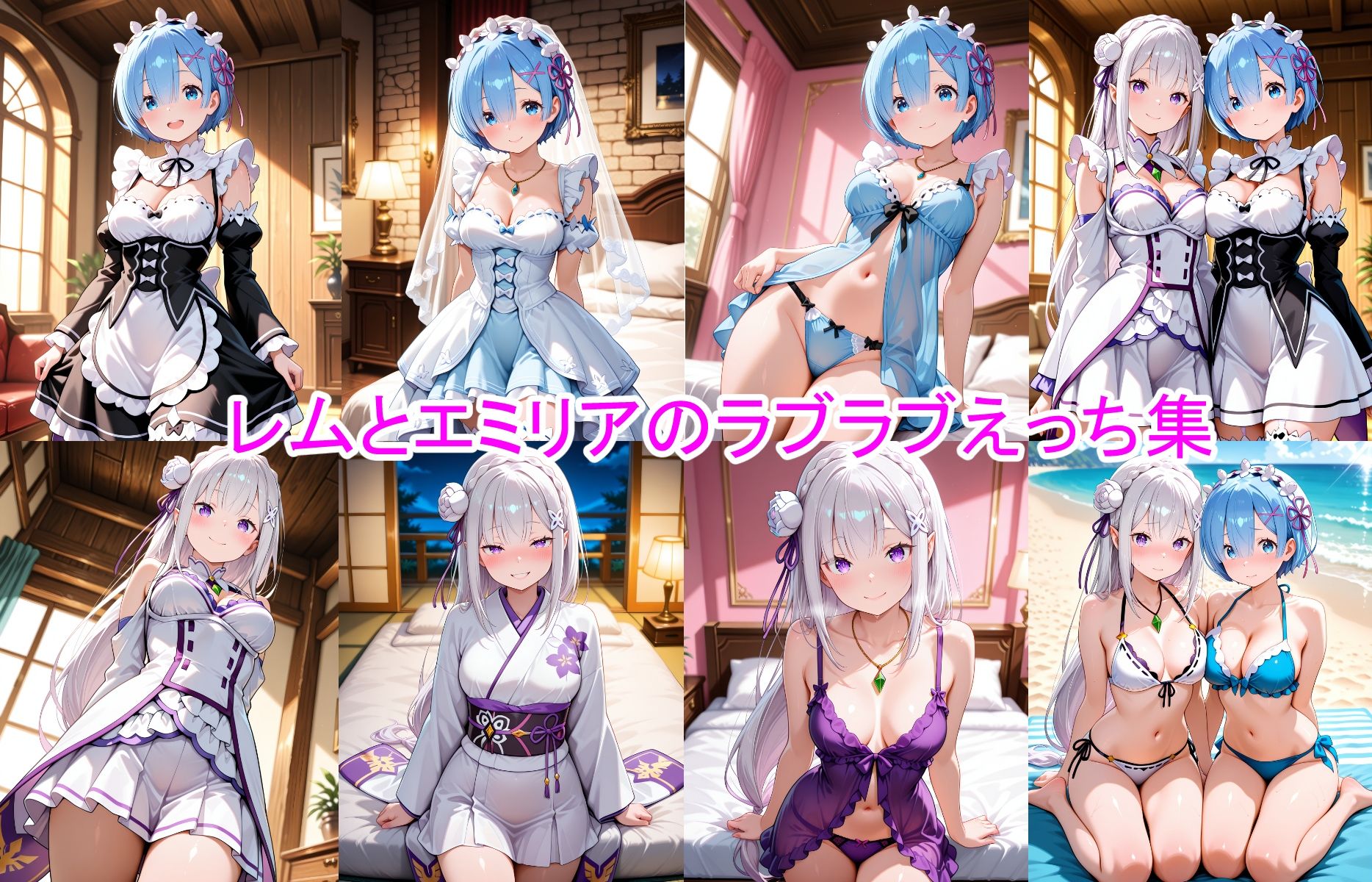 レム＆エミリアと脱衣ゲーム！ CG ＋ ショートアニメ - サンプル画像 1