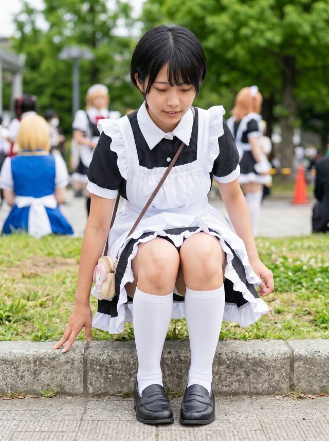 【リアル系】ボーイッシュメイドのコスプレイベント密着〜白コットンぱんちら - サンプル画像 2