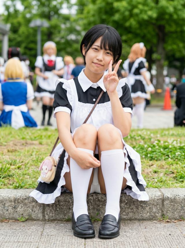 【リアル系】ボーイッシュメイドのコスプレイベント密着〜白コットンぱんちら - サンプル画像 3