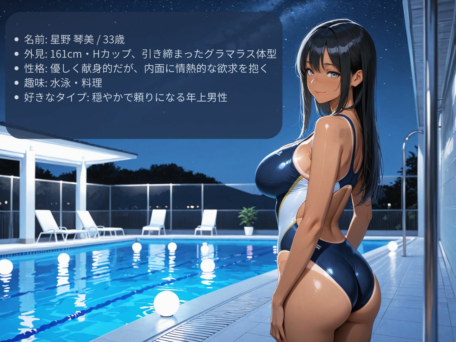 押しに弱い巨乳人妻インストラクターをナイトプールでハメまくる - サンプル画像 1