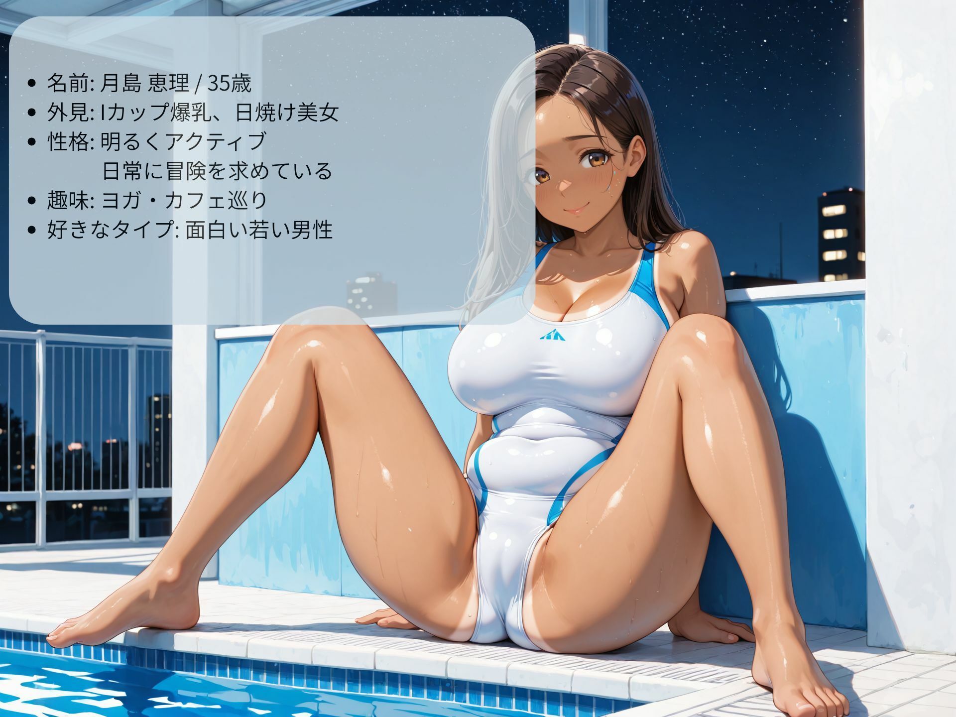 押しに弱い巨乳人妻インストラクターをナイトプールでハメまくる - サンプル画像 3
