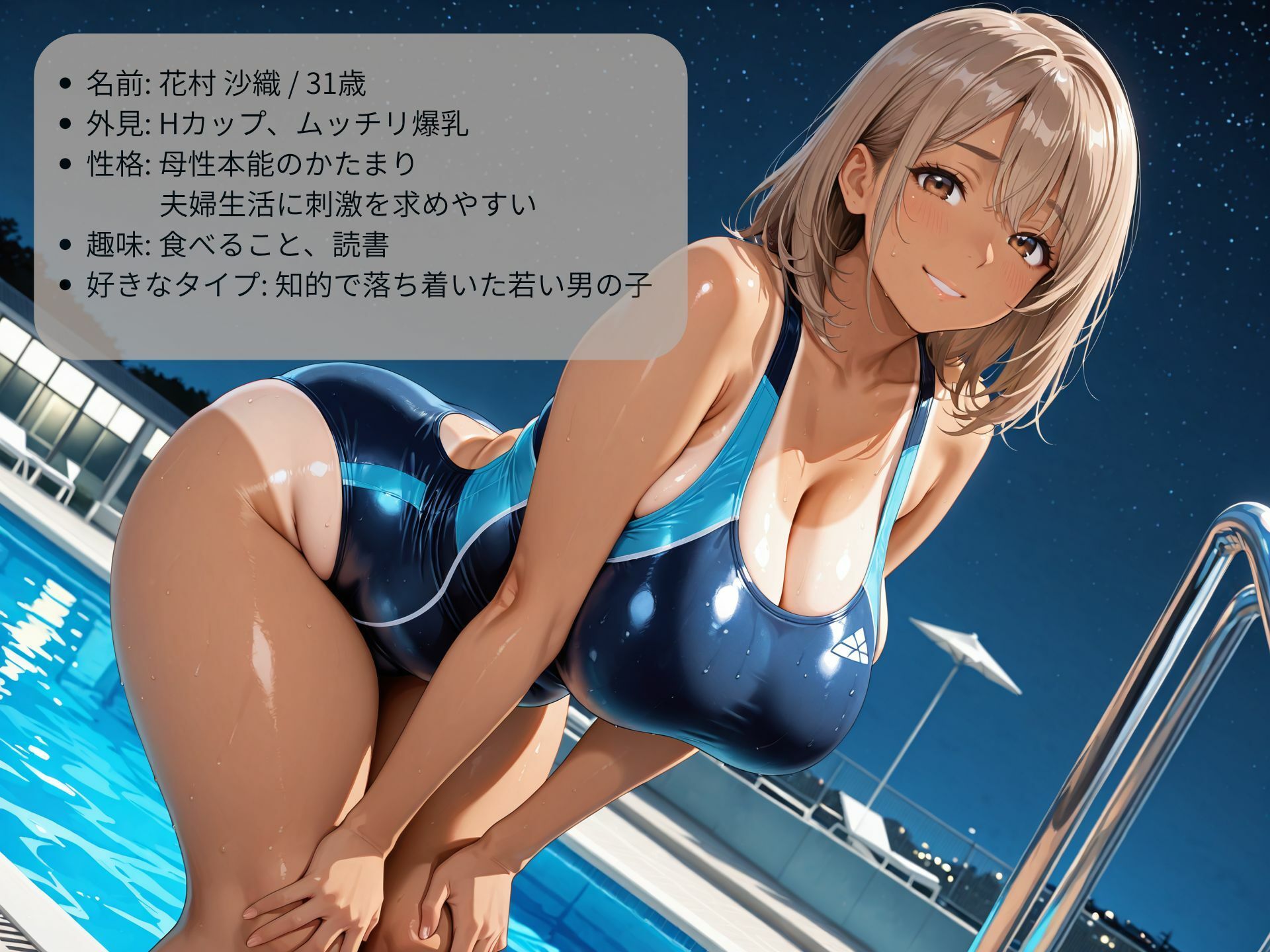 押しに弱い巨乳人妻インストラクターをナイトプールでハメまくる - サンプル画像 7