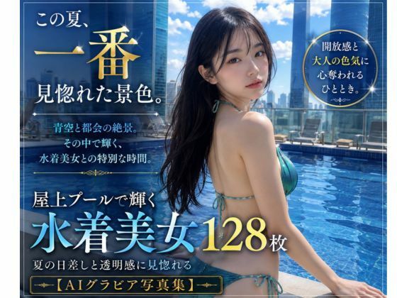 この夏、一番見惚れた景色。｜屋上プールで輝く水着美女128枚【AIグラビア写真集】